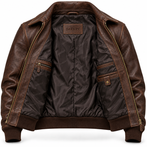 <b>Mens</b> Vintage <b>Brown</b> Genuine <b>Leather</b> Flight <b>Jacket</b> Custom OEM Pilot Bomber Outerwear Warm Winter Flap Pocket Coat Factory - Product Image 5