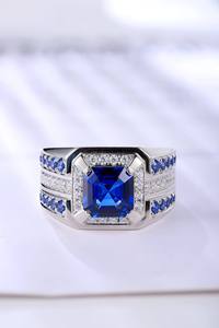 Unisex Octagon Cut Natural Stone Sapphire Cocktail <b>Ring</b> Prong Setting Geometric Hip Hop 18K Solid Gold Fine Jewelry - Product Image 3