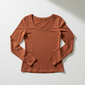 Women's <b>Under</b> <b>Layer</b> Scoop Neck Long Sleeve Tee Slim Fitted Stretch Cotton Soft Fabric Custom Logo OEM Wholesale Factory - Product Image 3