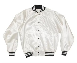 Power Abaan Sports <b>Men's</b> <b>White</b> Silk Satin Windproof Waterproof Varsity <b>Jacket</b> Regular Fit Stand Collar Preppy Style Horn Button - Product Image 1