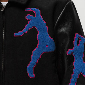Nouvelle veste varsity en laine tricotée pour homme, bleue, avec logo hibou brodé sur le devant, style streetwear, col montant, manches régulières, veste d'hiver - Product Image 4