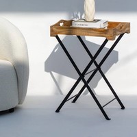 Table d'appoint Vandana Orion Radiant Tray, design moderne minimaliste en bois, meuble d'appoint.