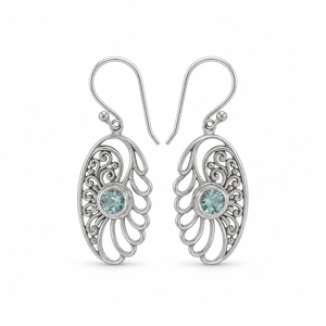 Pendientes Finos Facetados de Plata de Ley 925 con Topacio Azul Natural BER-19 Listos para Enviar en Stock MOQ Bajo Joyería India para Mujer - Product Image 1