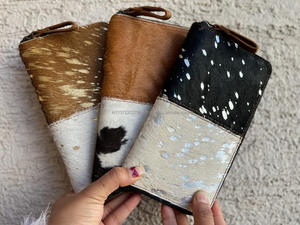 Nouveaux vrais cheveux faits à la main sur des portefeuilles de peau pour les femmes portefeuille mince à deux volets en cuir fermeture éclair pochette sac à main véritable peau de vache fourrure sac à main portefeuilles - Product Image 4