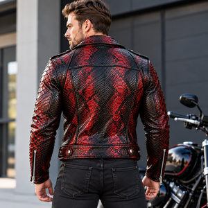 Blouson Bomber en Cuir Python à Carreaux, Veste Moto Respirante d'Été à Capuche Décontractée avec Fermeture Éclair et Doublure en Polyester pour Garçons - Product Image 6