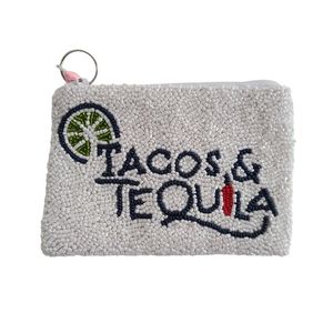 Sac fourre-tout mini brodé et perlé Tacos & Tequila, pochette carrée décontractée promotionnelle, en toile multicolore avec fermeture éclair, marque Jaunty - Product Image 4