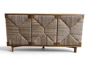 Unfinished Plantation Solid Teak Wood <b>Sideboard</b> with 4 Woven Seagrass Doors Solid Wood Tall Kitchen <b>Sideboard</b> for Living Room an - Product Image 2