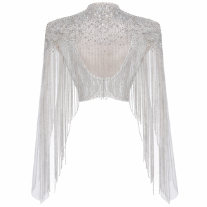 Wholesale Rhinestone <b>Fringe</b> Cape for Custom Orders - OEM Manufacturer of Wedding <b>Jackets</b> & Wraps - Product Image 2