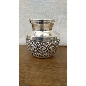 Silver Plated Brass Kalash <b>Lota</b> Metal Vase Pot Embossed Floral Design Traditional Indian Wedding Decor Home Temple Decor Poojan - Product Image 3
