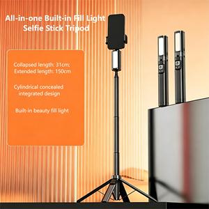 Trépied perche à selfie compact tout-en-un avec lumière d'appoint intégrée 3 couleurs, conception de rangement cylindrique dissimulée, portable pour le vlogging - Product Image 4