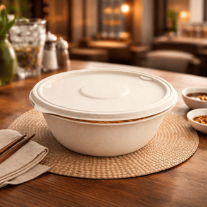 Bol en bagasse compostable avec couvercle |   Conteneur alimentaire écologique en fibre de canne à sucre |   Bol jetable résistant aux fuites et compatible micro-ondes - Product Image 4