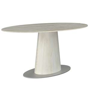 Mesa de comedor con base de pedestal de madera maciza de mango, forma ovalada, construcción robusta, acabado gris, con metal, para oficina, hogar, restaurante. - Product Image 1