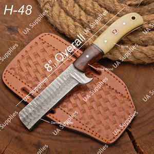 Couteau de cowboy occidental de haute qualité en acier Damas, ultra-affûté, avec manche en bois, étui Pancake, 4 lames modernes de survie - Product Image 2