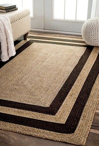 Tapis en jute tissé à la main à poils ras avec bordure blanche, tapis d'intérieur écologique - Product Image 4