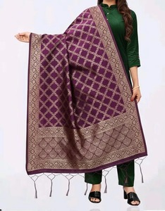 Wholesale Traditional Purple Banarasi Silk Jacquard Women's Ethnic Wedding <b>Gift</b> Scarf Shawl Gold Zari Work - Product Image 2