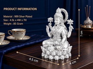 พระลักษมีจี พระพุทธรูปทองเหลืองชุบเงิน 999  ขนาด 4.5x4x7 ซม. น้ำหนัก 85 กรัม ของตกแต่งบ้านสไตล์โมเดิร์นสำหรับเทศกาลดีวาลี  พระแม่ลักษมีสำหรับพิธีปูจา - Product Image 2