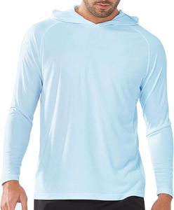 Camiseta de Manga Larga Personalizada para Hombre, Diseño con Orificios para los Pulgares, Color Azul Cielo, Camiseta Deportiva con Capucha - Product Image 1