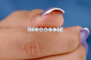Vintage Diamond Wedding Band White Gold Round Cut Moissanite Matching Band <b>Stacking</b> Delicate Half Eternity Wedding Band Wedding - Product Image 6
