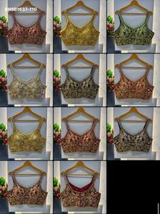 Party Wear Soft Faux Georgette with <b>Beads</b>-Sequence-Zari Work Sleeveless Padded Back-Hook V-Neck Blouse Indian Supplier - Product Image 3