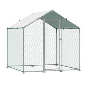 Grande Pollaio in Metallo 6.56x6.56x6.56ft con Tetto a Punta e Gabbia per Galline con Chiusura di Sicurezza per Pollaio - Product Image 1