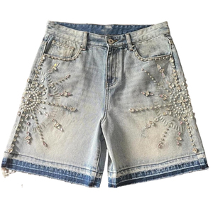 2026 New Arrival Men’s Rhinestone Shorts 100% Cotton High Quality Quick Dry <b>Elastic</b> Waist Casual Gym Streetwear - Product Image 1