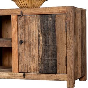 Meuble TV vintage en bois massif récupéré, style industriel, avec 2 portes, finition couleur naturelle, pour meubles de salon - Product Image 5