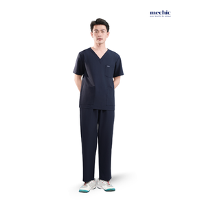 Conjunto de Uniforme Médico para Hombre, Color Azul Marino, Cuello en V, Manga Corta, Pantalones de Algodón y Poliéster Incluidos - Product Image 4