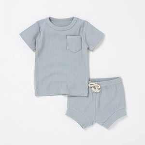 Venta al por Mayor de Ropa Infantil Unisex, Conjunto de Pijama de 2 Piezas de Algodón Orgánico Suave para Bebé Niño, Verano - Product Image 2