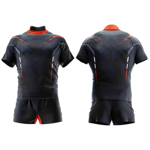 Conjunto de camiseta de rugby sublimada para hombre, manga corta, cuello alto, ajustada, que absorbe la humedad - Product Image 1