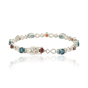 Beautiful Infinity Design Solid 925 Sterling Silver Natural <b>London</b> Blue Topaz & Garnet Gemstone Fine Bracelet Jewelry - Product Image 3