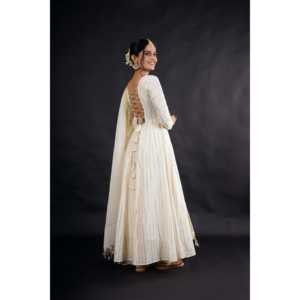 Magnifique ensemble Anarkali en coton blanc et lurex, taille XS, pour les occasions de mariage - Product Image 2