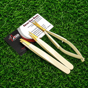 Pince à épiler sourcils ASB Cream Gold avec logo personnalisé, en acier inoxydable, pointes biseautées et pointues, écologique, durable, ciseaux à ressort pour cils - Product Image 2