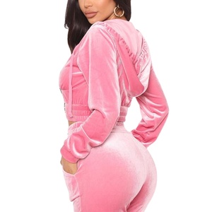 2025 nouvelle mode culture velours à manches longues fermeture éclair à capuche ensemble Logo personnalisé sport sweat et pantalons de survêtement pour l'hiver - Product Image 4