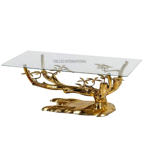 Luxurious Aluminum Metal With Glass Top <b>Gold</b> Plated Coffee <b>Table</b> Tree Shape Unique Design for Home Furniture Accent - Product Image 1