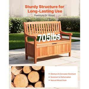 Panca Contenitore da Esterno per 2 Persone, in Legno, con Capacità di 125 Litri, Resistente alle Intemperie e Capacità di Carico di 320 Kg, per Patio - Product Image 3