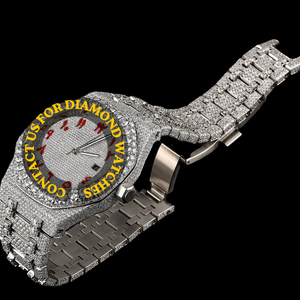 Reloj de Alta Calidad con Esfera Redonda de Oro Blanco con Incrustaciones de Diamantes Moissanite, Números Arábigos, Personalizable, Estilo Hip Hop, con Fecha Automática - Product Image 2