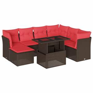Set divano da giardino in Poly Rattan marrone 8 pezzi con cuscini eleganti mobili da esterno - Product Image 2