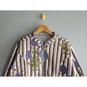 Veste de nuit matelassée pour femme, pyjama rayé floral, vêtement de nuit réversible en coton pour l'automne et l'hiver, cadeau pour elle - Product Image 2