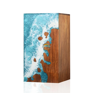 Urna Funeraria de Resina y Madera Natural Inspirada en el Océano, Caja para Cenizas con Diseño de Ola Azul Hecha a Mano por AYAANS - Product Image 6