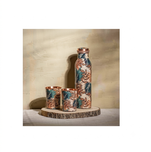 Botella de cobre de gran volumen, compra al por mayor, botella de agua de cobre con tapa, diseño de hojas bohemias, portátil para viajes. - Product Image 1