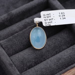 Nouveau Pendentif Femme Fait Main en Or Jaune 18 carats avec Pierre Précieuse Aigue-marine Naturelle à Coupe Cabochon Géométrique, Bijou de Fête en Or pour la Vente en Gros - Product Image 4