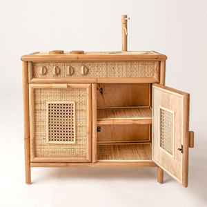 Premium kids role-play toys eco-friendly rattan play <b>kitchen</b> stove educational kid toy <b>kitchens</b> - Product Image 6