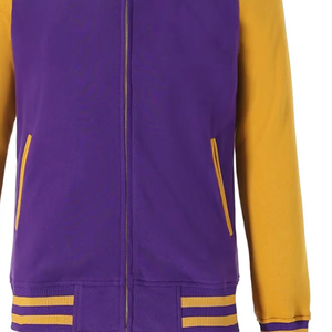 Chaqueta Varsity Morada y Dorada para Hombre, con Cierre Frontal, Bloques de Color, Estilo Béisbol Casual, Cuello Alto, Corte Regular, Material de Felpa - Product Image 6