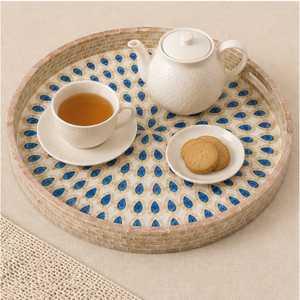 Bandeja Decorativa Redonda con Incrustaciones de Madreperla, Mosaico Azul, Centro de Mesa de Lujo para Sala de Estar - Product Image 5