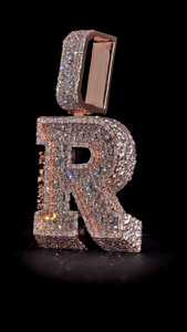 Pendentif lettre R en argent avec diamants Moissanite taille ronde et taille baguette VVS, style Hip Hop personnalisé - Product Image 5