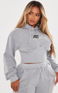 Wholesale Women Two Piece Grey Sweatsuit Crop Hoodie and Matching Jogger Pants Custom Logo Manufacturer - Product Image 3