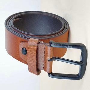 Cinturón informal de cuero genuino de grano completo de tendencia superior para hombres con hebilla de una sola punta de latón ajustable sólido - Product Image 3