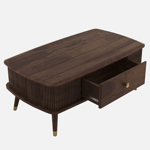 Premium Class Unique Solid Acacia Wooden <b>Oval</b> Shape Walnut Finish Piler Style Sides Home Hotel Living Room Office <b>Coffee</b> <b>Table</b> - Product Image 4