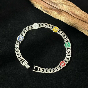 Pulsera de eslabones cubanos de moissanita de lujo, plata 925, con dijes de esmalte de colores, joyería fina estilo hip hop, regalo para hombres y mujeres - Product Image 1