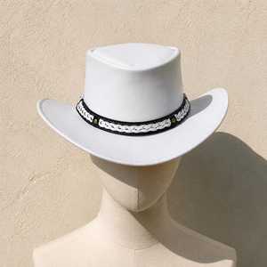 Premium Quality Custom Red Black Leather Cowboy <b>Hat</b> Skull <b>Band</b> Western Gothic Biker Outback <b>Hat</b> - Product Image 6